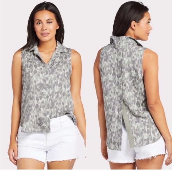 Anthropologie Cloth‎ and Stone Taping Leopard Print Split Button Back Tank Top - Picture 1 of 5